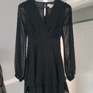 Jessica Simpson Black Textured Long Sleeve Dress
